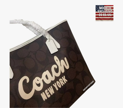 Bolso coach tote café grabado grande
