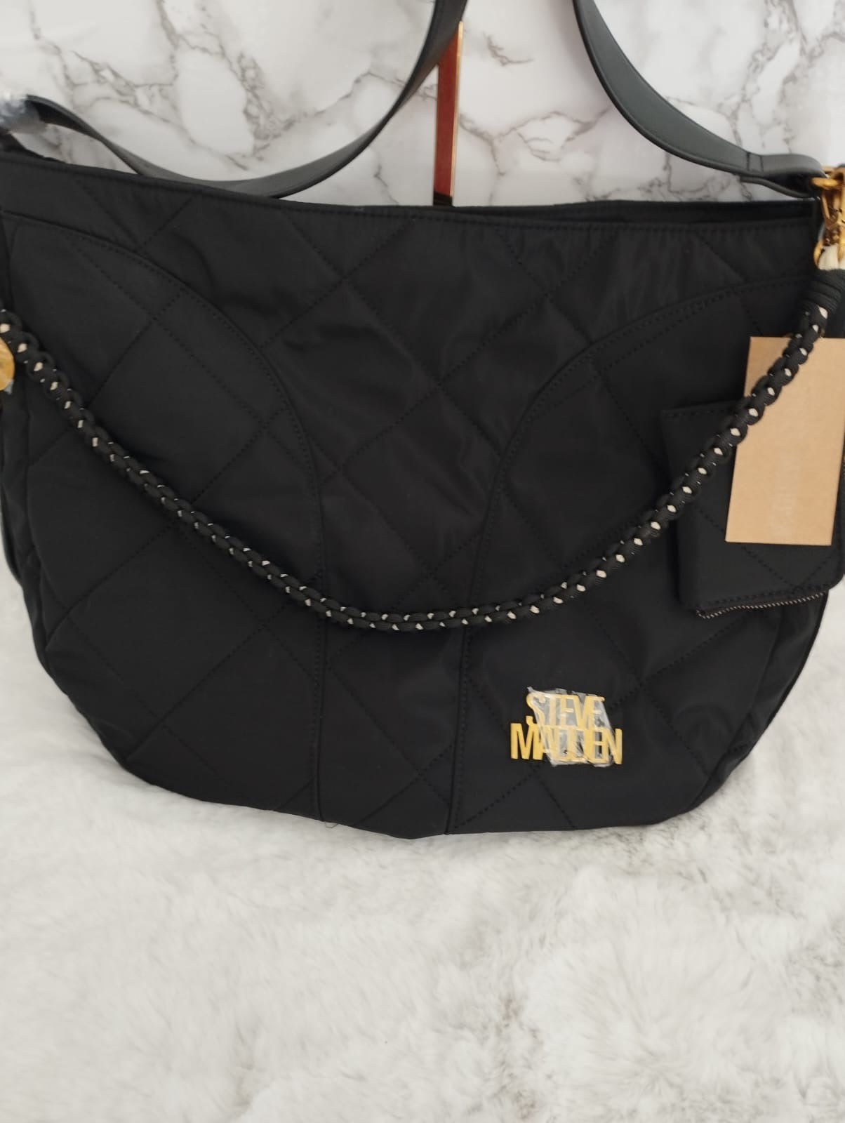 Bolsa grande Steve Madden negra tipo tela