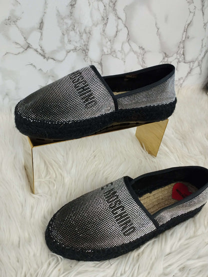 ESPADRIL MOSCHINO NEGRO Y PLATA